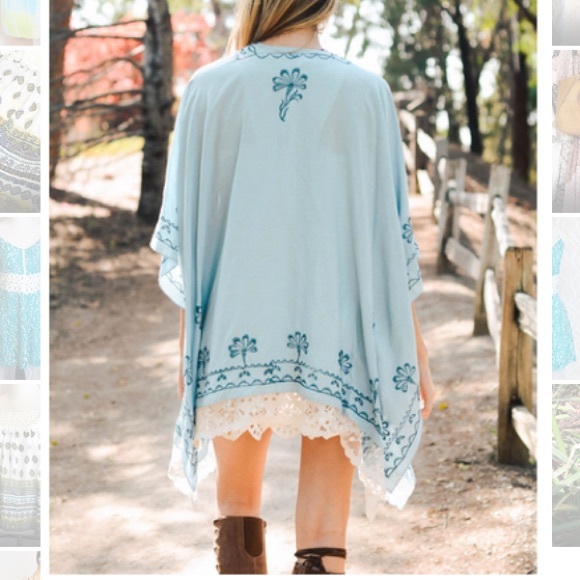 *LAST ONE!* Blue & Ivory Lace Embroidered Kimono - Picture 4 of 7